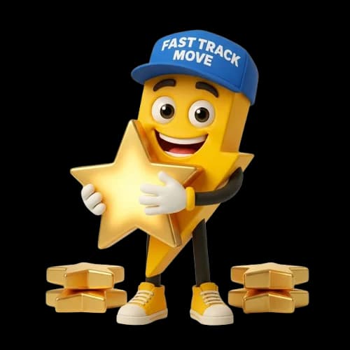 Fast Track Move Mascot holding a 5-star rating
